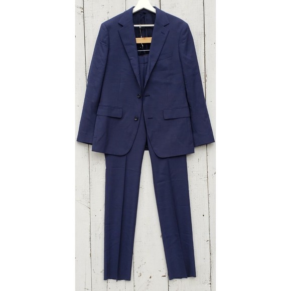Bonobos Italian Tollegno Texture Navy Wool Suit Blazer Jacket 38R / 32 Pant Slim